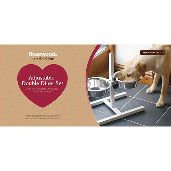 Stainless Steel Feeders Adjustable Double Diner Pet Bowl