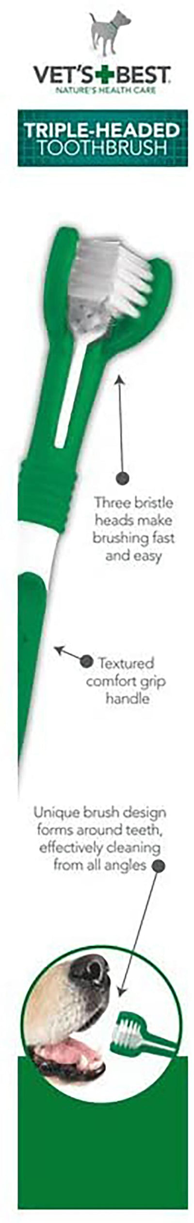 Vet’s Best Triple Headed Dog Toothbrush – 360° Teeth Cleaning.