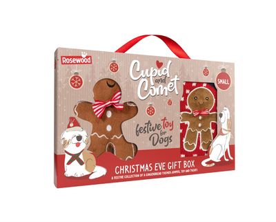 Cupid & Comet Christmas Eve Gift Box for Dogs – includes gingerbread jumper, toy, and chicken treats - Small