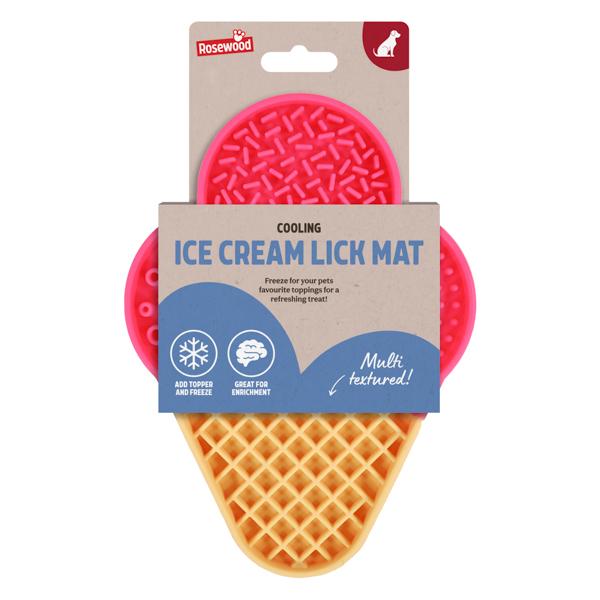 Dog ice cream lick mat with packaging on a white background