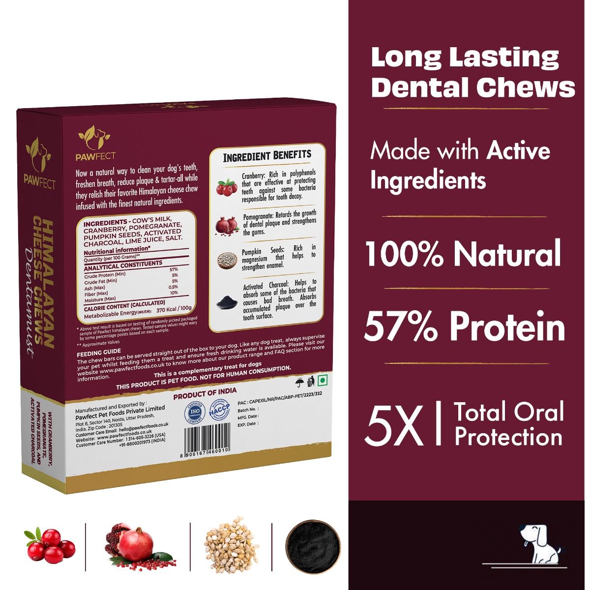 Himalayan Cheese Chews For Dogs - Dentamust Cranberry 3 Pack