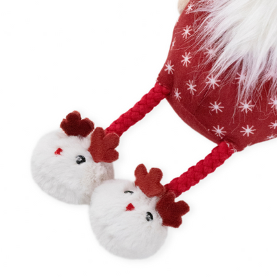 Cupid & Comet Greg Gonk Festive Plush Dog Toy with rope legs, squeaker, and reindeer slippers – Christmas dog toy