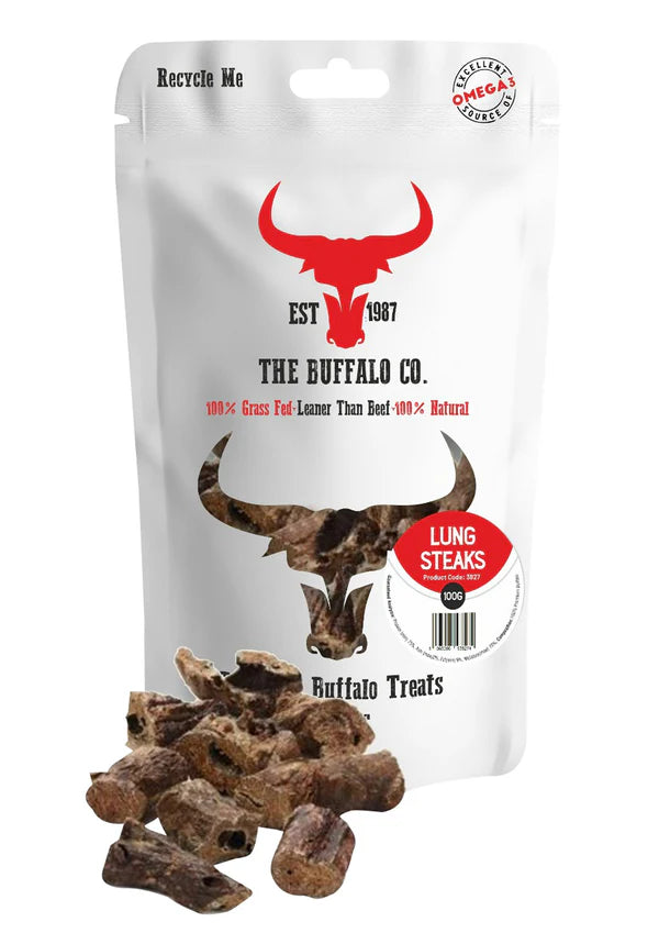 The Buffalo Co. Buffalo Lung Steaks Dog Treats 100g – 100% Natural