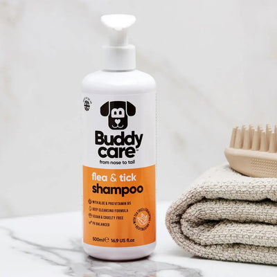 Buddy Care Flea & Tick Dog Shampoo – Natural Protection with Tea Tree, Eucalyptus & Coconut Oil.