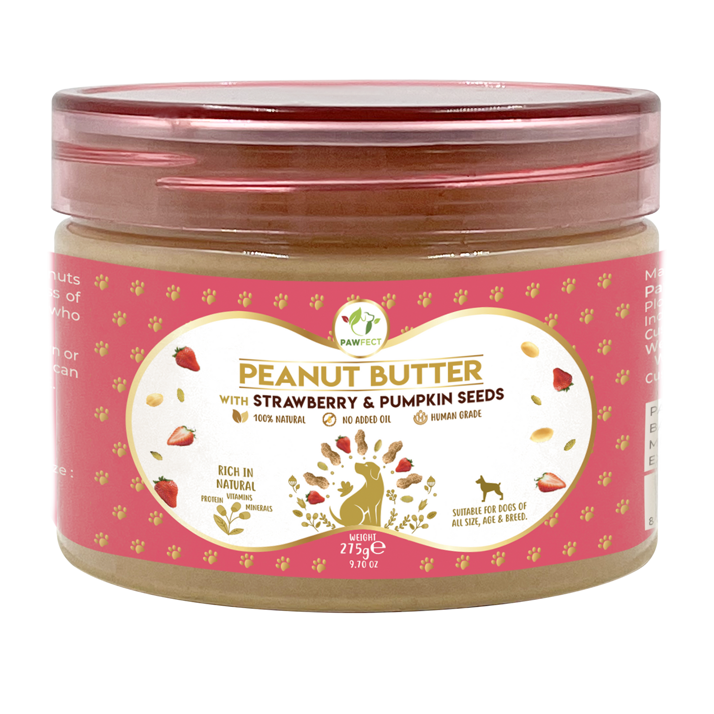 Pawfect Pet Dog Peanut Butter with Strawberry & Pumpkin Seeds β Natural Enrichment Treat