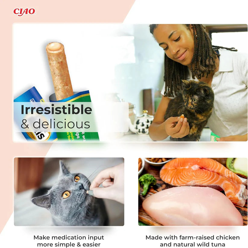 Inaba Churu Rolls chicken with chicken grain free dual texture cat treats 4 pack