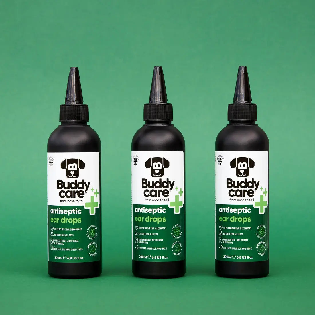 Buddy Care Pet Antiseptic Ear Drops for Dogs & Cats.
