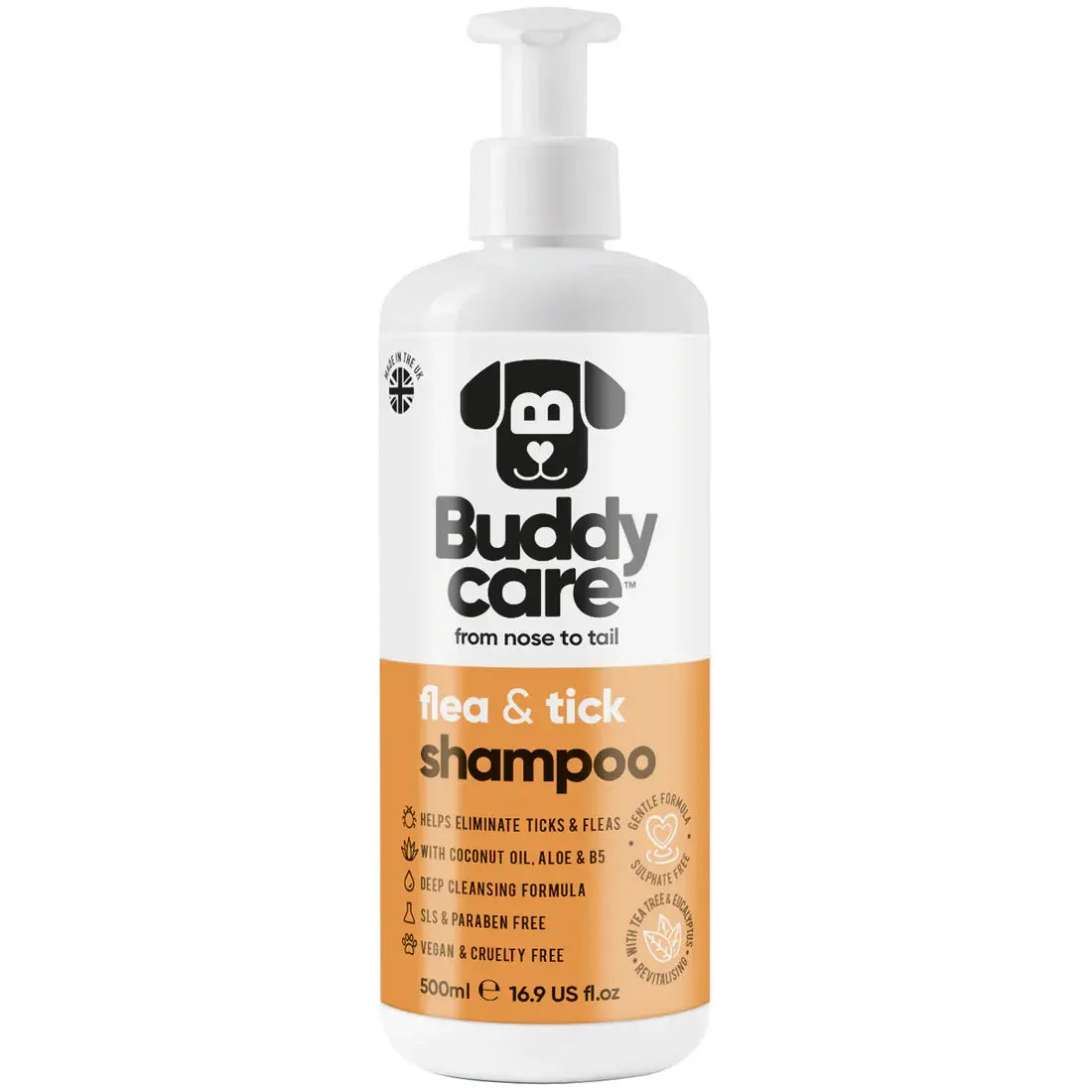 Buddy Care Flea & Tick Dog Shampoo – Natural Protection with Tea Tree, Eucalyptus & Coconut Oil.