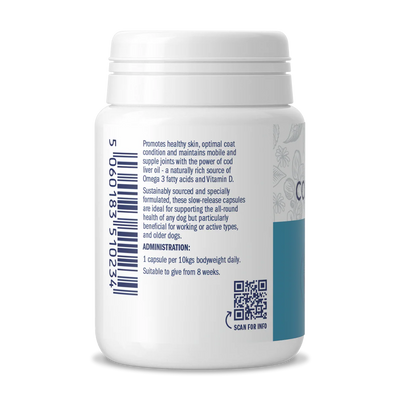 Dorwest Cod Liver Oil Capsules for Dogs & Cats β Natural Omega 3 Supplement for Skin, Coat & Joints (100 capsules)