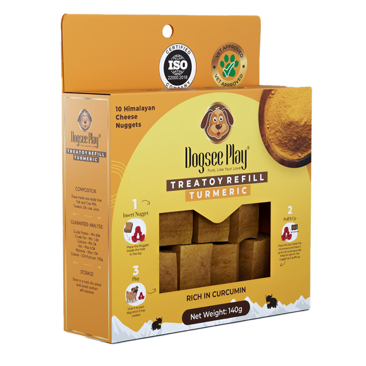 Dogsee Play Treatoy Turmeric Refill box with 10 Himalayan cheese and turmeric nuggets for dogs – microwaveable natural treats rich in curcumin for joint and immune support