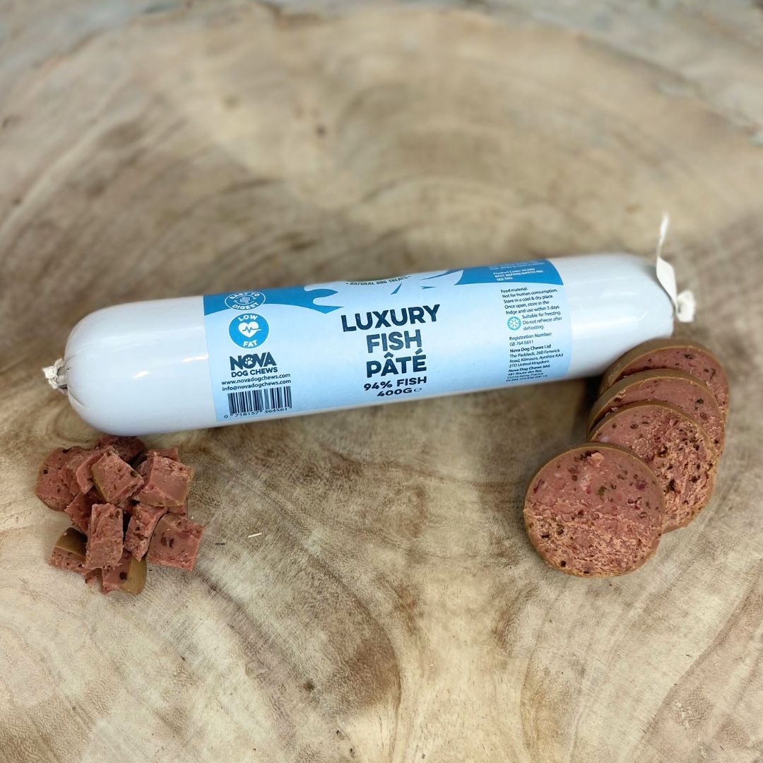 Smooth and versatile Paddock Farm dog pâté – cut, diced, or grated for easy serving.