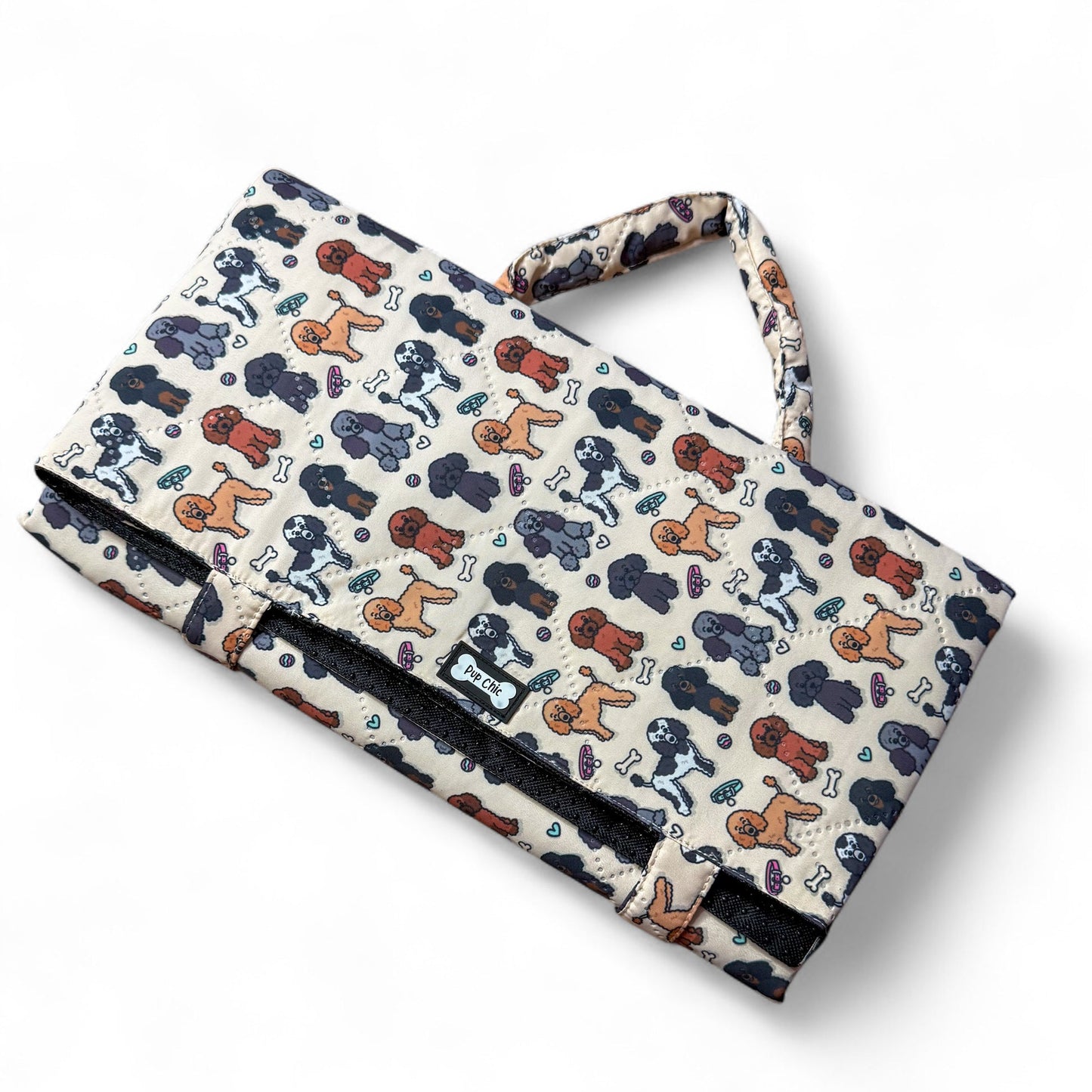 Pup chic Oodles of poodles Foldable settle mat for dogs with dog pattern on a white background