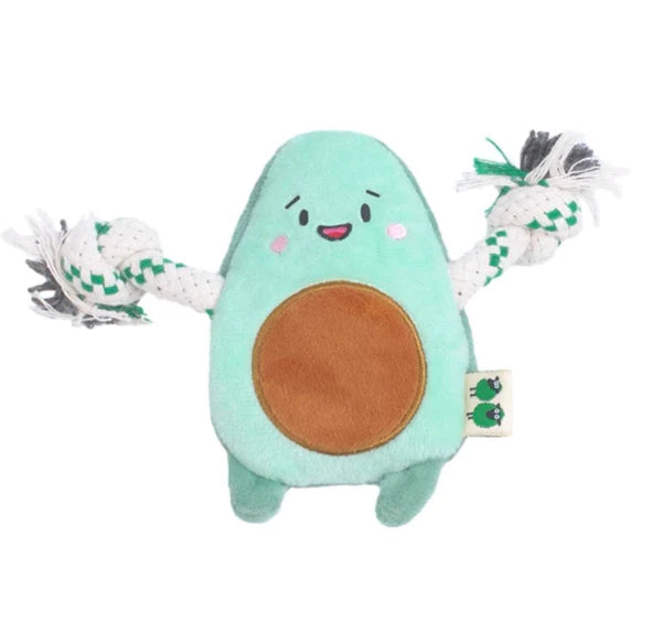 Green Sheep Stuffing-Free Avocado Plush Dog Toy with Rope.