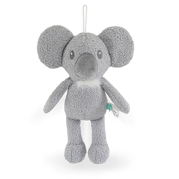 Gray plush koala toy on a white background
