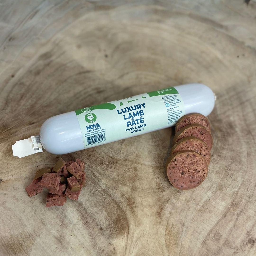 Smooth and versatile Paddock Farm dog pâté – cut, diced, or grated for easy serving.