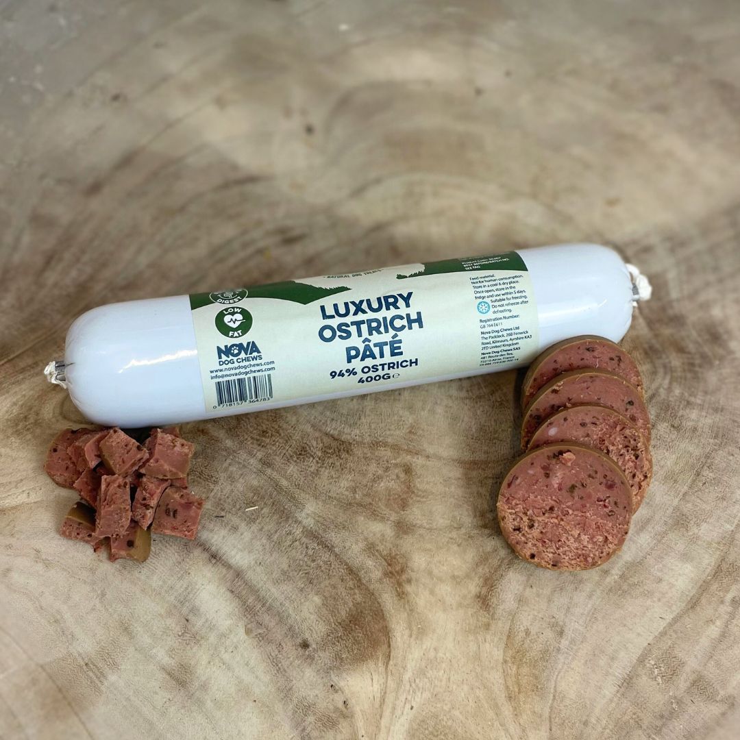 Smooth and versatile Paddock Farm dog pâté – cut, diced, or grated for easy serving.