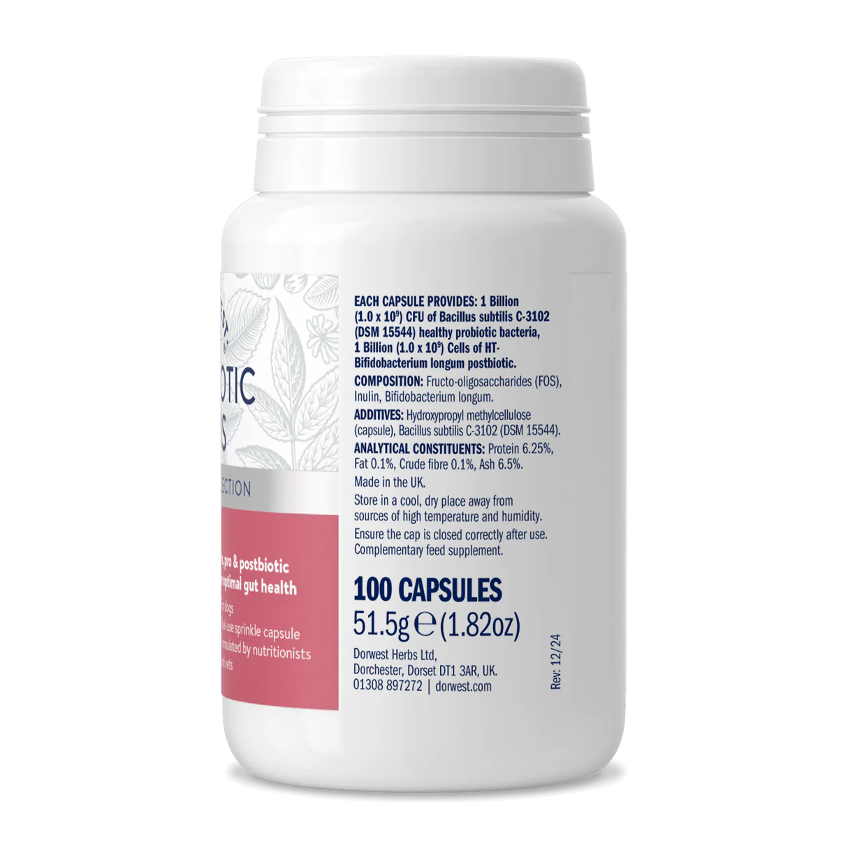 Dorwest Probiotic Plus Capsules — Pre, Pro, Postbiotic Gut Support for Dogs