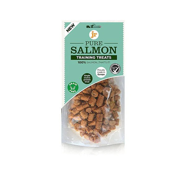 JR Pure Salmon Training Treats for dogs; 100% salmon single protein, grain free, hypoallergenic, puppy safe, natural dog training rewards, high protein enrichment treats