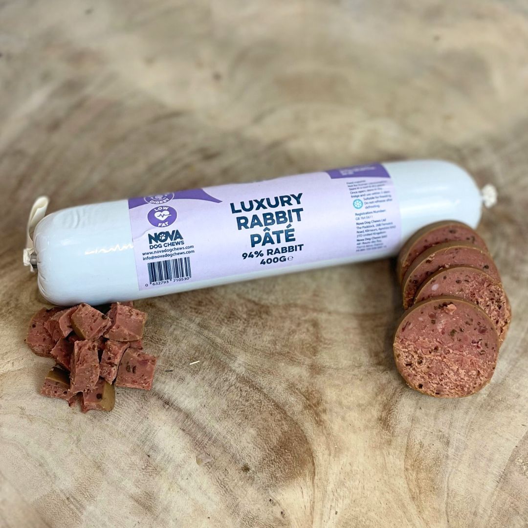 Smooth and versatile Paddock Farm dog pâté – cut, diced, or grated for easy serving.