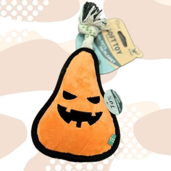 Rough & Tough Pumpkin Halloween dog toy made with 70% recycled materials