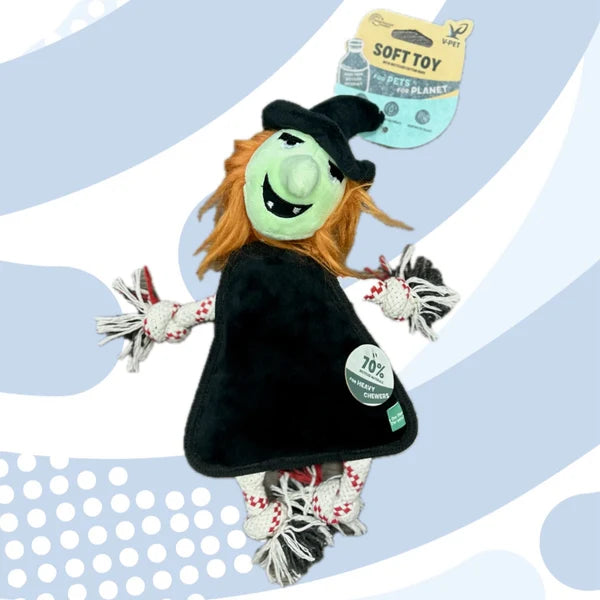 Rough & Tough Witch Halloween dog toy made with 70% recycled materials