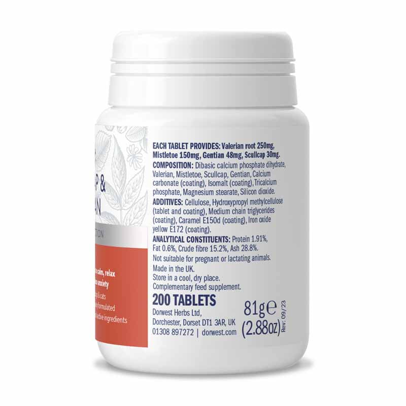 Dorwest Scullcap & Valerian Tablets For Dogs And Cats