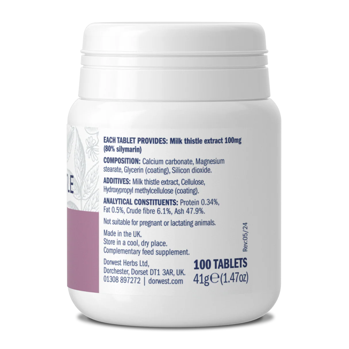Milk Thistle Tablets – Back label with ingredients and dosage