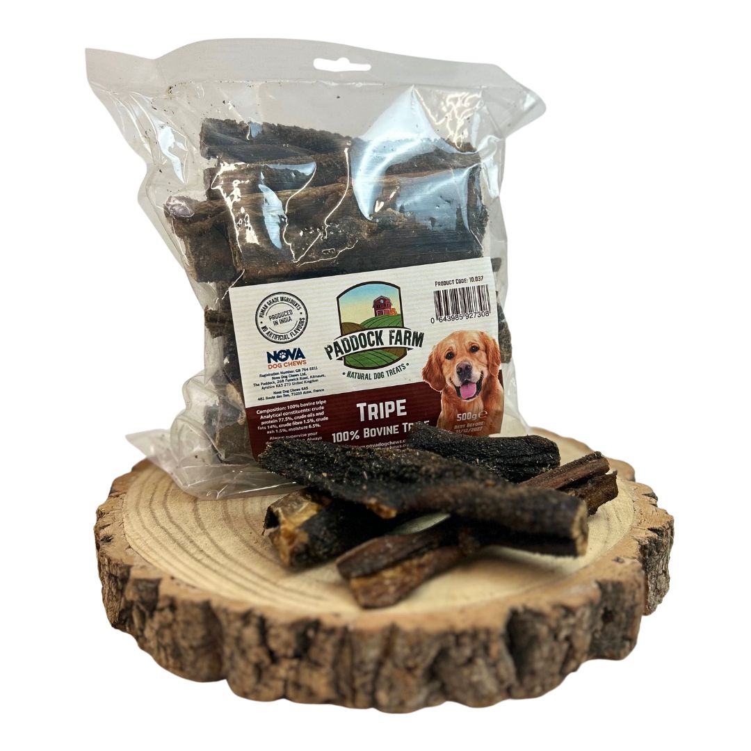 Beef Tripe 150g natural dog treats made from 100% beef, high in protein and amino acids, ideal for gut support, supervised chewing, rewards and enrichment.