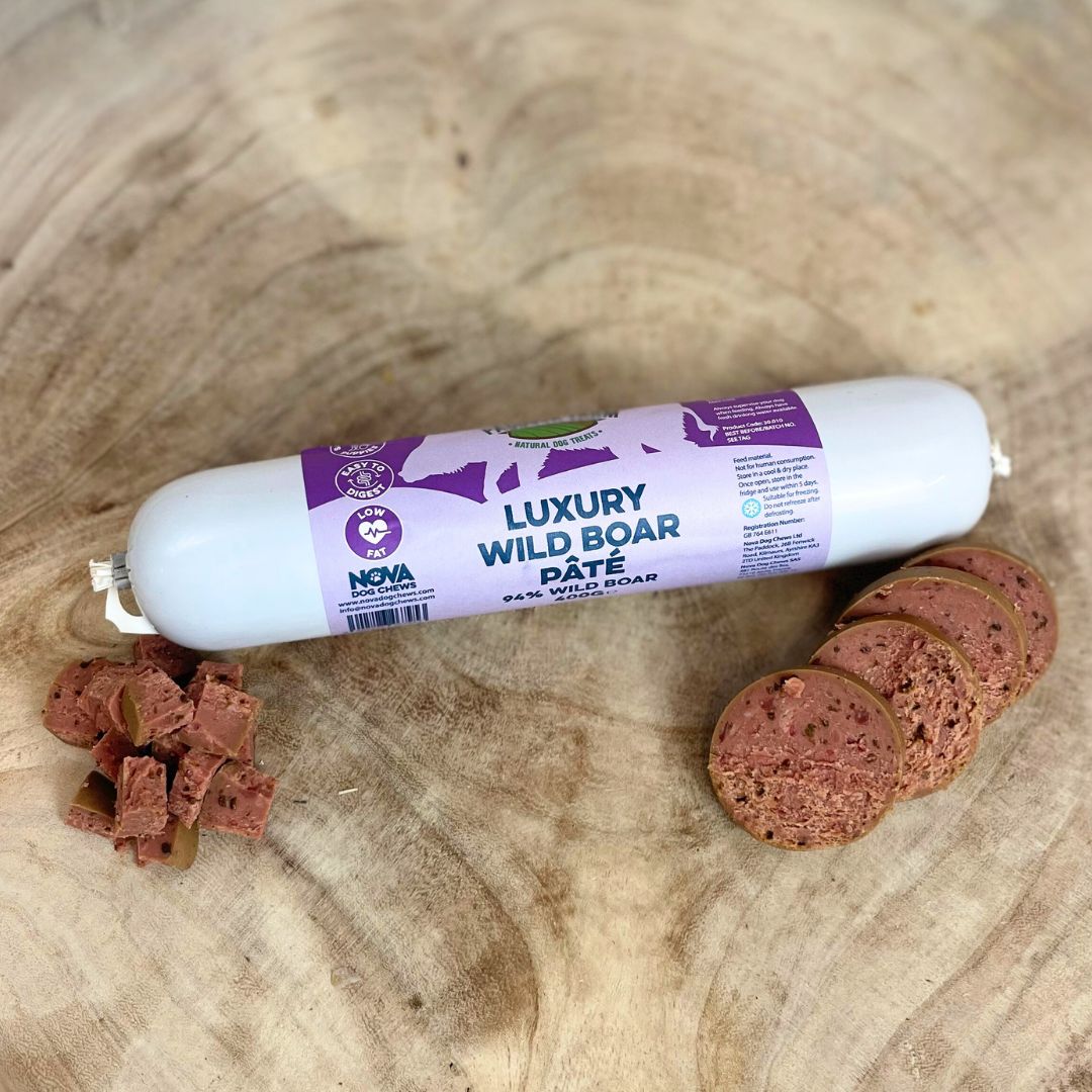 Smooth and versatile Paddock Farm dog pâté – cut, diced, or grated for easy serving.