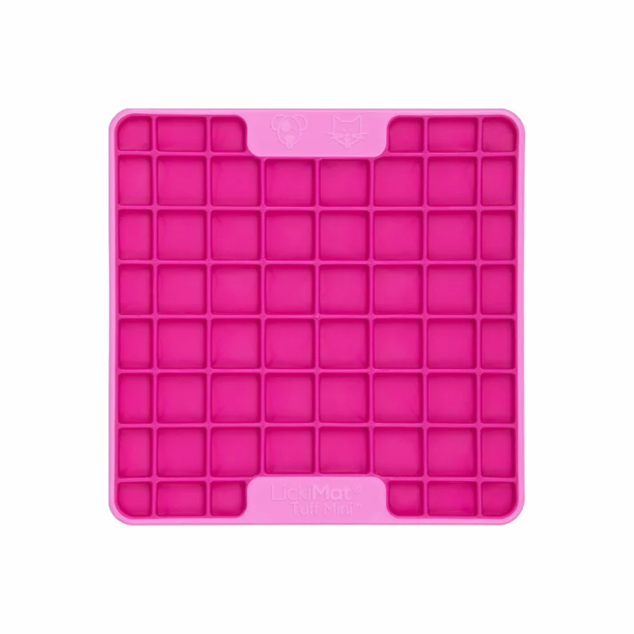 LickiMat Mini Tuff Playdate pink 15cm lick mat with square pockets and rigid base