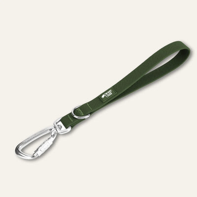 Twiggy Tags Tidal Waterproof Grab Handle in Fern green with an embossed loop, silver locking carabiner, metal ring and Twiggy Tags logo.