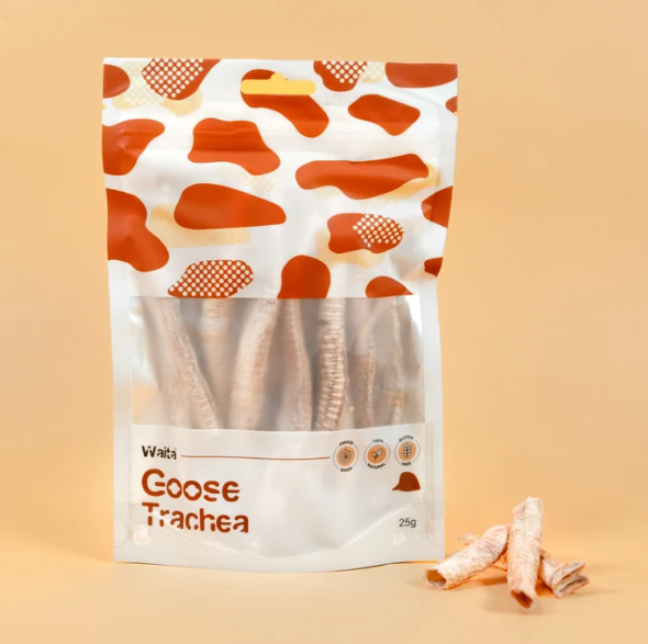 Waita Freeze Dried Goose Trachea 25g resealable pouch with hollow goose trachea treats
