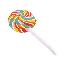 P.L.A.Y. Snack Attack Lollipup plush dog toy shaped like a colourful lollipop, made with eco-friendly materials and durable stitching.
