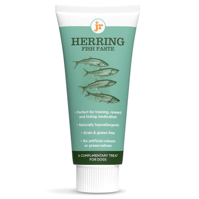 Tube of Herring Fish Paste for dogs on a white background