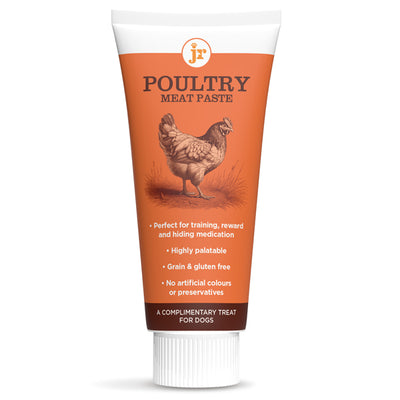 Tube of Poultry Meat Paste for dogs on a white background