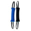 Blue and black dog chew toy with rope on a white Background