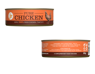 Jr Pure Dog Food Topper/Mixer Cans 80g - 400g.