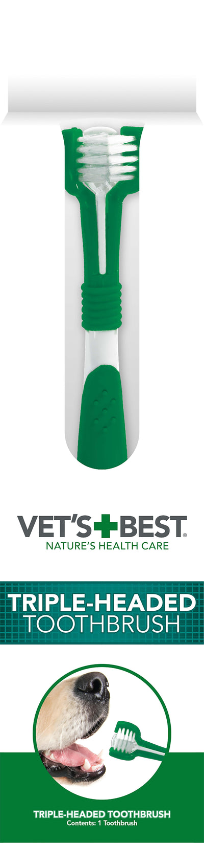Vet’s Best Triple Headed Dog Toothbrush – 360° Teeth Cleaning