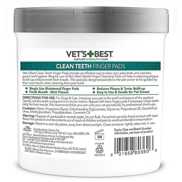 Vets Best Clean Teeth Finger Pads For Dogs And Cats 50pc