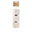 Beige cube-shaped product with a hanging label on a white background