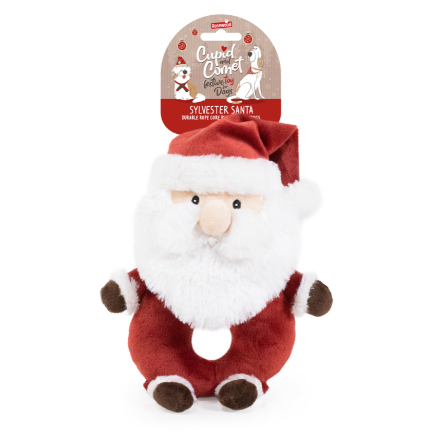 Sylvester Santa Plush Dog Toy with Rope Core