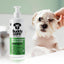 Dog getting bathed with Buddycare Shed Control Shampoo – reduces shedding and promotes a healthy, shiny coat.
