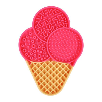 Pink ice cream cone-shaped toy with textured top on a white background