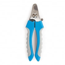 Blue and gray nail clipper on a white background