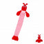 Red and pink plush toy resembling a lobster on a white background