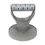 Gray plastic Chicken Enrichment feeder with a handle and circular base on a white background