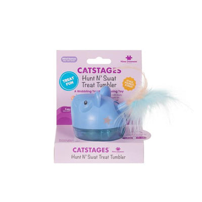 Cat stages hunt n swat treat tumbler packaging on a white background