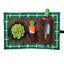 Toy garden with plush flowers, carrot, and radish on a green background