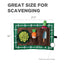 Scavenger hunt-style mat with vegetables and tools, labeled 'Great size for scavenging' with dimensions.