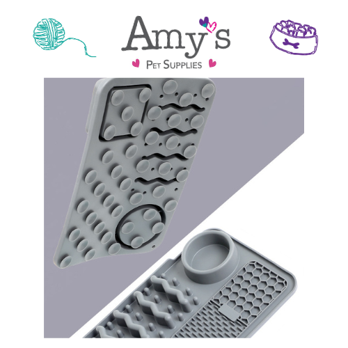 Grey Silicone Multi-Texture Lick Mat With Suction Cups